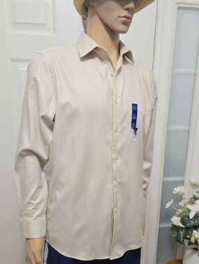 Apt. 9 Brand Men's Light Beige Short-Sleeve Button-Up Dress Shirt Size Medium